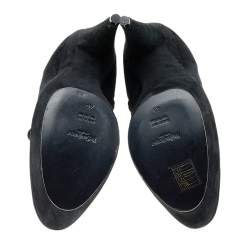 Yves Saint Laurent Black Suede Platform Ankle Boots Size 40