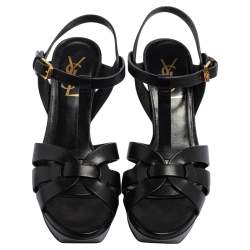 Pre Owned Saint Laurent Black leather Tribute Platform Sandals Size 36   