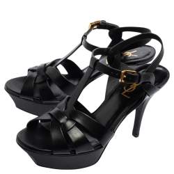 Pre Owned Saint Laurent Black leather Tribute Platform Sandals Size 36   