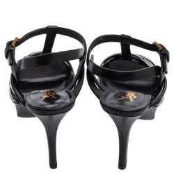 Pre Owned Saint Laurent Black leather Tribute Platform Sandals Size 36   