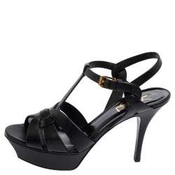 Pre Owned Saint Laurent Black leather Tribute Platform Sandals Size 36   