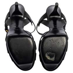 Pre Owned Saint Laurent Black leather Tribute Platform Sandals Size 36   