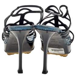 Yves Saint Laurent Black Patent Leather Strappy Platform Sandals Size 36.5