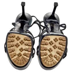 Yves Saint Laurent Black Patent Leather Strappy Platform Sandals Size 36.5