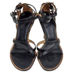 Pre Owned Yves Saint Laurent Black Leather Ankle Strap Sandals Size 36