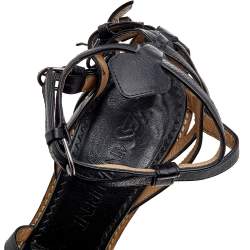 Pre Owned Yves Saint Laurent Black Leather Ankle Strap Sandals Size 36