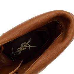 Pre Owned Yves Saint Laurent Brown Suede and Leather Platform Ankle Boots Size 37
