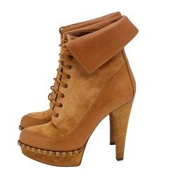 Pre Owned Yves Saint Laurent Brown Suede and Leather Platform Ankle Boots Size 37