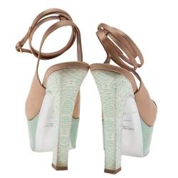 Pre Owned Yves Saint Laurent Gold/Brown Satin Platform Sandals Size 40