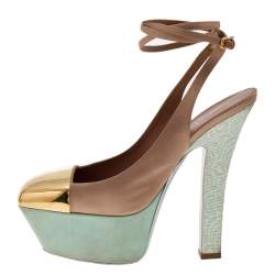 Pre Owned Yves Saint Laurent Gold/Brown Satin Platform Sandals Size 40