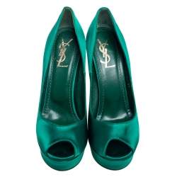 Pre Owned حذاء كعب عالى إيف مقدمة مفتوحة نعل سميك بلايس سويدى أزرق نهرى مقاس 39.5