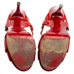 Pre Owned Yves Saint Laurent Red Patent Leather Tribute Platform Sandals Size 38.5