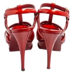 Pre Owned Yves Saint Laurent Red Patent Leather Tribute Platform Sandals Size 38.5