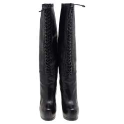 مملوكة مسبقًا Yves Saint Laurent Black Leather Tribtoo Platform Knee Length Boots Size 41.5