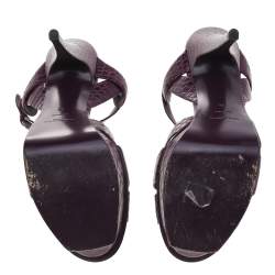Pre Owned Saint Laurent Purple Croc Embossed Leather Tribute Platform Sandals Size 41