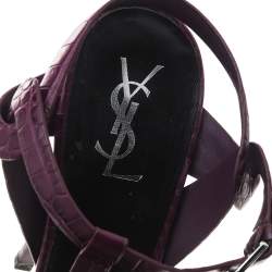 Pre Owned Saint Laurent Purple Croc Embossed Leather Tribute Platform Sandals Size 41