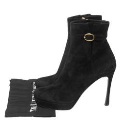 Saint Laurent Black Suede Buckle Platform Ankle Boots Size 41