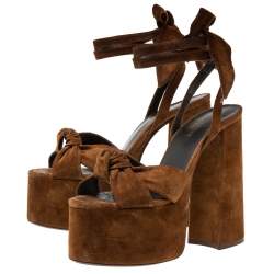 مملوكة مسبقًا Yves Saint Laurent Brown Suede Ankle Strap Platform Sandals Size 38