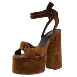مملوكة مسبقًا Yves Saint Laurent Brown Suede Ankle Strap Platform Sandals Size 38