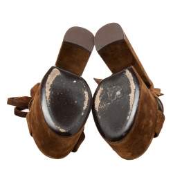 مملوكة مسبقًا Yves Saint Laurent Brown Suede Ankle Strap Platform Sandals Size 38