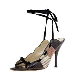Pre Owned Yves Saint Laurent Multicolor Python Ankle Wrap Sandals Size 38.5