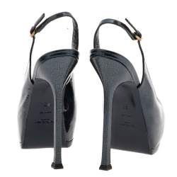 Pre Owned صندل إيف سان لوران تريبتو جلد لامع مزخرف أزرق فتحة كعب نعل سميك مقاس 37