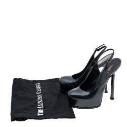 Pre Owned صندل إيف سان لوران تريبتو جلد لامع مزخرف أزرق فتحة كعب نعل سميك مقاس 37