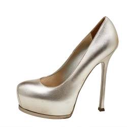 مملوكة مسبقًا Yves Saint Laurent Metallic Gold Leather Tribtoo Platform Pumps Size 40