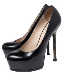 Yves Saint Laurent Black Leather Tribtoo Platform Pumps Size 40