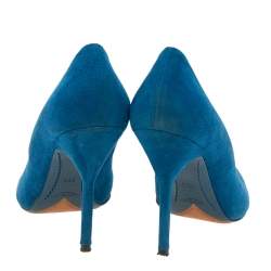 Pre Owned Yves Saint Laurent Blue Suede And Patent Leather Pointed Toe Pumps Size 39.5