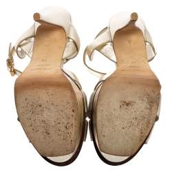 Pre Owned Yves Saint Laurent  Metallic Gold Leather Tribute Platform Sandals Size 38