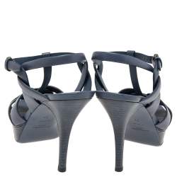 Pre Owned Yves Saint Laurent Blue Leather Tribute Platform  Sandals Size 39