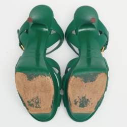 Pre Owned Yves Saint Laurent Green Leather Tribute Platform Sandals Size 38.5