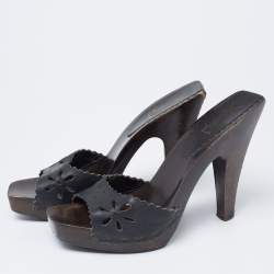 Yves Saint Laurent Black Cutout Leather  Slide Sandals Size 39