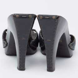 Yves Saint Laurent Black Cutout Leather  Slide Sandals Size 39