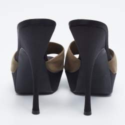 Yves Saint Laurent Black/Green Satin Platform Slide Sandals Size 40