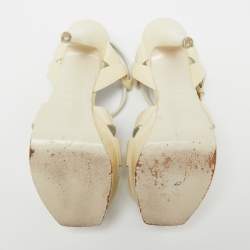 Pre Owned Yves Saint Laurent Cream Patent Leather Tribute Sandals Size 36.5