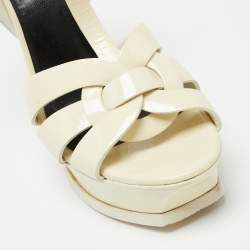 Pre Owned Yves Saint Laurent Cream Patent Leather Tribute Sandals Size 36.5