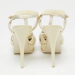 Pre Owned Yves Saint Laurent Cream Patent Leather Tribute Sandals Size 36.5
