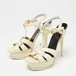 Pre Owned Yves Saint Laurent Cream Patent Leather Tribute Sandals Size 36.5