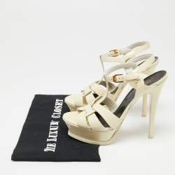 Pre Owned Yves Saint Laurent Cream Patent Leather Tribute Sandals Size 36.5