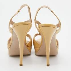 Yves Saint Laurent Beige Patent Leather Strappy Platform Slingback Sandals 38