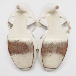 Pre Owned Saint Laurent White Lizard Embossed Leather Tribute Platform Sandals Size 39