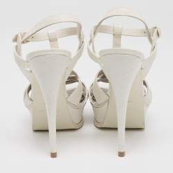 Pre Owned Saint Laurent White Lizard Embossed Leather Tribute Platform Sandals Size 39