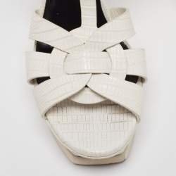 Pre Owned Saint Laurent White Lizard Embossed Leather Tribute Platform Sandals Size 39