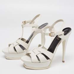 Pre Owned Saint Laurent White Lizard Embossed Leather Tribute Platform Sandals Size 39