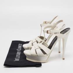 Pre Owned Saint Laurent White Lizard Embossed Leather Tribute Platform Sandals Size 39