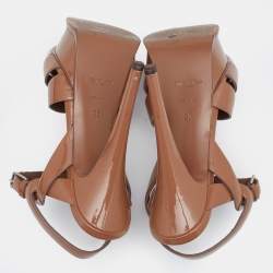 Pre Owned Yves Saint Laurent Beige Patent Leather Tribute Ankle Strap Platform Sandals Size 35