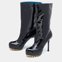 مملوكة مسبقًا حذاء بوت طول ركبة إيف سان لوران جلد لامع أسود مقاس 40