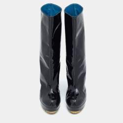 مملوكة مسبقًا حذاء بوت طول ركبة إيف سان لوران جلد لامع أسود مقاس 40